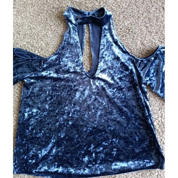 American Eagle Top Sz Small Blue Crushed Velvet Choker Neck Whimsigoth Goth Y2K - Picture 5 of 7
